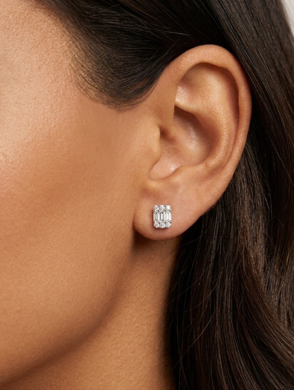 Dainty Rectangular CZ Earrings - Picture 3 of 5